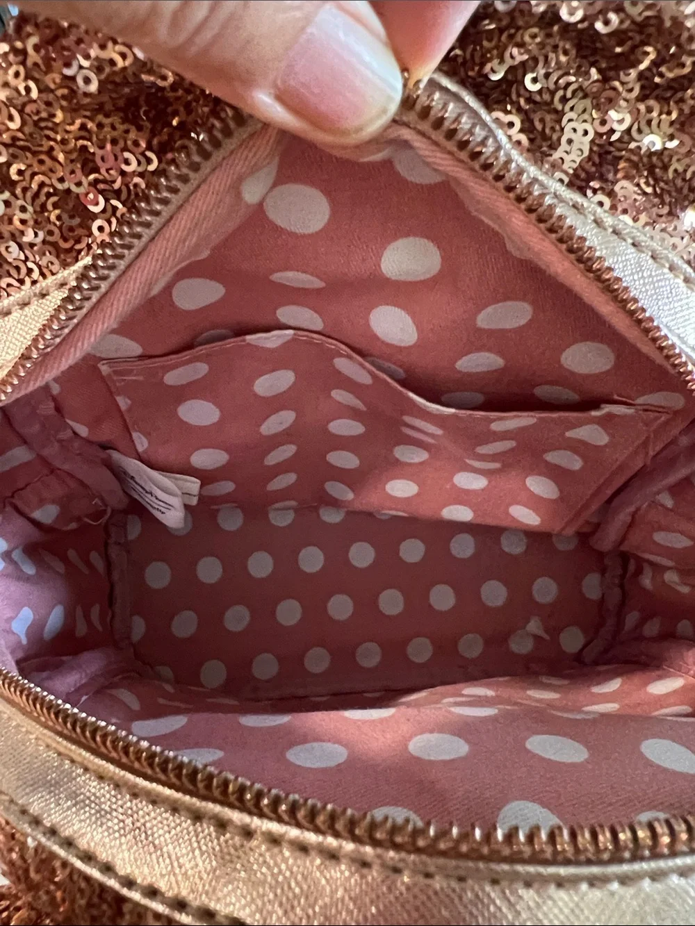 Loungefly Rose Gold Sequin Mini Backpack with Metallic Bow Ears
